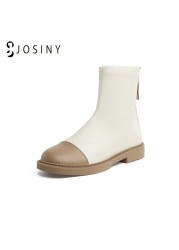 JOSINY 2022 New Winter Shoes For Women PU Leather Zipper Ankle Boot Mixed Color Ladies Round Toe Fashion Shoes