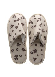 Hotel Travel Spa Disposable Slippers Cute Printed Linen Guest Slippers Home Room New Beauty Salon Slippers Women Slippers Hot