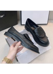 2022 New Luxury Loafers Shoes Woman Brand Turned-over Edge Shallow Mouth Casual Flat Shoes Female Genuine Leather Single Shoe