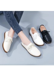 Women Genuine Leather Loafers Women Casual Shoes Comfortable Flat Shoes Casual Ladies Slip On Vulcanized Shoes Office Shoes 41