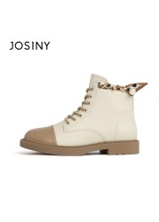 JOSINY New Women's Winter Shoes Pearl Metal Decoration Ankle Platform Slip-on Zipper Round Toe Fashion Shoes Ladies