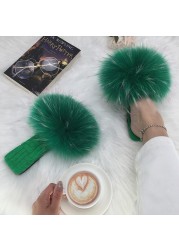 Summer Women Slippers Cotton Fabric Real Fur Flip Flops Fancy Sandals Ladies Faux Fur Slippers 2022 Home Shoes Woman