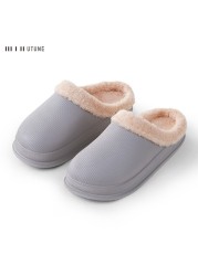 UTUNE Winter Slippers Men Shell Mules Waterproof EVA Indoor Plush Warm Shoes Women Anti-slip Garden Home Slippers Thick Solid