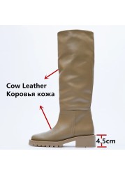 FEDONAS 2022 Za Ins Hot Women Full Cow Leather Knee High Heel Boots Motorcycle Warm Boots Punk Long Boots Woman Big Size Boots