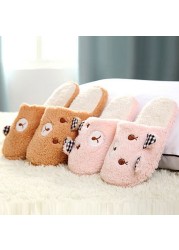 Women Plush Short Winter Slippers Cotton Bear Flat Shoes Home Bedroom Home Soft Velvet