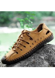 Brand Men Summer Sandals Genuine Breathable Genuine Leather Roman Handmade Casual Fashion Beach Trekking Outdoor Size 38-48