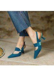 2022 Summer Women Shoes Sheep Suede Shoes Women Covered Toe Thin Heel Sandals Solid Slingback Women Shoes For Women Pearl Sandal