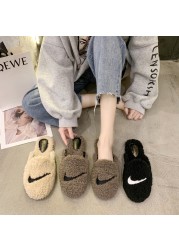 indoor women fluffy slippers winter soft slip on house crinkle fur slippers sunflower style non-slip short plush flat shoes