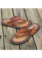 Handmade Leather Slippers Summer Fashion Men Flip Flops Outdoor Slippers Breathable Comfortable Men Flip Flops Plus Size