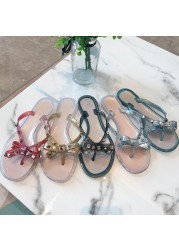 Fashion Brand Summer Flip Flops Woman Rivets Women Sandals Bow-knot Flat Slippers Girls Studded Beach Slides Jelly Shoes 35-41