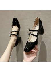 Rimocy Thick High Heels Mary Jane Shoes For Women Fashion Double Buckle Strap Pumps Woman Spring Summer New Patent Leather Shoes