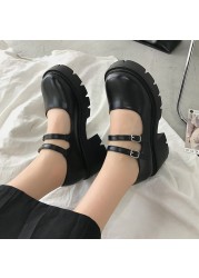 Spring Platform Leather Shoes Women Casual Flats Oxford Loafers Thick Bottom Ladies Wedge Lolita Shoes Mary Jane Women Moccasins