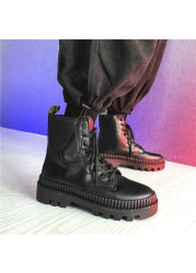 Thick Cloth Base Mid-top Men Boots Autumn British Trend Boots Hight Top Korean Casual Shoes 2022 Winter New Black