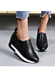 Fashion Women Chunky Slip-on Solid Shoes Increase Comfort Platform Shoes Woman Outdoor Casual Non-slip Ladies Leather Shoes