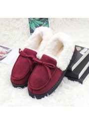 Women Slippers Winter Bow Tie Plush Warm Shoes Inside Loafers Indoor Slippers Ladies Ladies Slip On Shoes Chaussure Femme Women Shoes Non-leather Casual Shoes Women's Shoe Brand