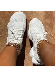 Women platform sneakers sock shoes summer breathable cross-tie air mesh round toe fashion casual sports lace up 2021 girl female