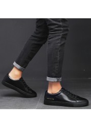 Men's Sneakers Genuine Leather Men Shoes Fashion Lace-up Solid Men's Shoes High Quality White Men Casual Shoes