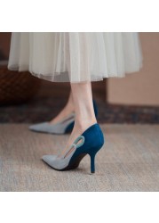 Women High Heels Pointed Toe Elegant Suede Boots Mixed Colors Spring Autumn 2021