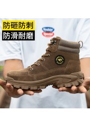 Men Boots Warm Suede Leather Steel Toe Cap Anti-crush Anti-puncture Wear-resistant Comfortable High Top Winter Safety Shoes