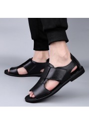 Summer Men's Genuine Leather Sandals New Design Fashion Casual Black Slip On Leather Sandals Man Sandals Men Flats