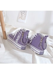 Korean Fashion High Quality Women's Canvas Shoes Purple Side Zipper Flat Casual Student Ulzzang Harajuku Sneakers Vulcanized Shoes