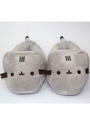 Cartoon full covered cat slippers slides winter warm soft plush doll indoor cute anime bedroom shoes for man woman home use