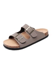 Men's Faux Leather Buckle Sandals, Cork Buckle Open Toe Shoes, Fast Shipping