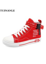 TUINANLE Sneakers for Women Red Vulcanized Shoes Lace-up Casual Canvas Shoes Size 35-44 Breathable High Top Men Walking Shoes