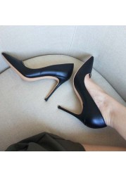 Classic Matte Black 12cm High Heel Shoes Woman Pumps Tacones Pointed Toe Stilettos Sexy Wedding Shoes qkob002 ROVICIYA