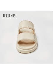 UTUNE Cream Slides Slippers for Women Indoor Shoes Bathroom Warm Summer EVA Home Sandals Men Memory Foam Outside Slippers