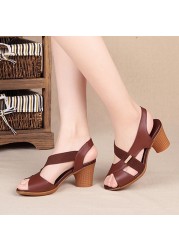 Pofulove Women Ankle Strap Sandals Peep Toe High Heel Rome Summer Women Thick Heel Comfortable Shoes Fashion Ladies Shoes