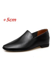 Loafers Men Elevator Shoes Men's Casual Shoes Male Business Cow Leather Shoes Height Increasing Shoes Slippers 5cm Tall Formal