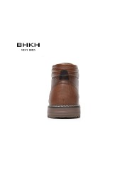 BHKH New Autumn Winter Men Boots Fashion Lace Up Winter Shoes Lightweight Smart Casual Shoes Comfortable Ankle Boots Office Work Casua