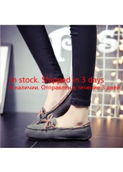 2022 women shoes winter warm 100% genuine leather flat shoes loafers slip on women flats plush shoes moccasins lady