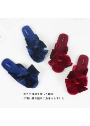 Women slippers bride wedding slippers ladies indoor soft bottom four seasons velvet anti-slip house flat shoes