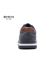 BHKH 2022 Spring/Autumn Men Casual Shoes PU Leather Fashion Sneakers Comfortable Walking Lace-up Footwear Men Shoes