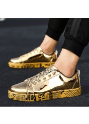 Men Sneakers Gold Glitter Spring Climbing Bling Fashion Casual Shoes Male Flat Outdoor Running Shiny PU Leather Couples Leather Sneakers