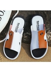 2020 sandals men summer slippers fashion peep toe pu flip flops male outdoor shoes non-slip flat beach slides plus size 38-46