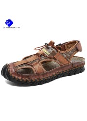 2022 Summer New Men's Handmade Mesh Sandals Brand Classic Black Beach Sandals Fashion Casual Sports Outdoor Slippers Big Size