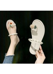 Women's shoes 2021 summer new women's shoes fashion pearl pineapple sandals women flat bottom all over toe women's beach slippers