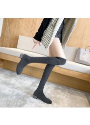 Women Over The Knee Sock Boots Knitting Sock Boots Pointed Toe Elastic Slim Female Thigh High Boots Flat Botas De Mujer Boots