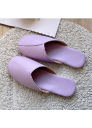 Women Indoor Leather Slippers Couples 2022 Spring Autumn New Non-slip Couples Home Casual Fashion Single Shoes Pantoufle Femme