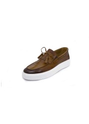 SHENBIN'S Lightweight Casual Sneakers, Handmade with Real Leather, Height Increased Sole, Tobacco