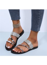 bulk items wholesale lots 2022 summer women fashion slippers outdoor flat shoes shining rhinestone beach vacation sandals M8887