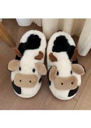 WONTIVE Fuzzy Slippers Women Kawaii Slippers for Women Fluffy Kawaii House Slippers Cute Slippers for Women Thermal Cow Slippers