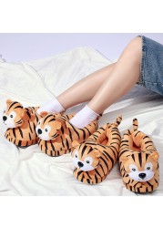 Womens Winter Cute Tiger Cotton Slippers Men Warm Soft Plush Indoor Slippers Couples Non-slip Indoor Floor Shoes Chaussure Femme