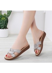 New Summer 2022 Women's Sandals Flat Slippers Slip-On Women Sandals Leather Women Slippers Women Slippers Big Size 41 Slippers