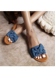 Zapatos Planos De Mujer 2022 Summer Women's Slippers Denim Sweet Bowknot Slippers For Outdoor Activities