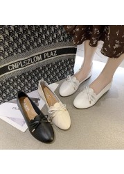 Spring Cute Bow White Elegant Gentle Low-heeled Casual Fashion Soft Women's Shoes Pregnant Women Go Out Comfortable Flat Shoes