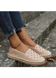 Women Fisherman Flats Casual Loafers Shoes Canvas Hemp Female 2022 Autumn New Slip-on Rivet Comfortable Mules Zapatillas Mujer